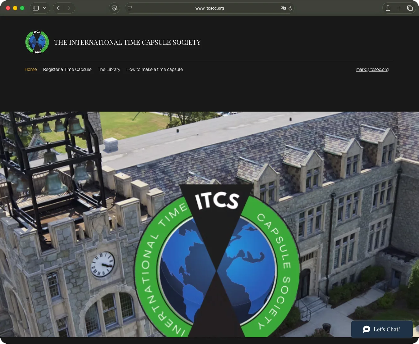 Page d’accueil du site de The International Time Capsule Society