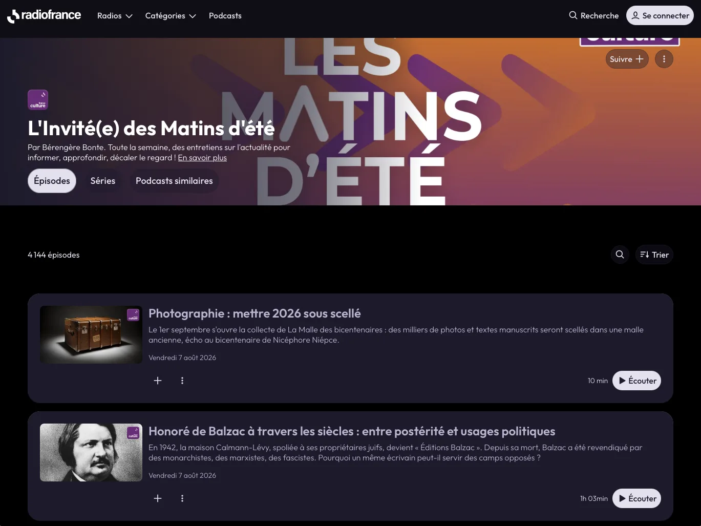 La page de L’Invité(e) des Matins d’été sur le site de France Culture, où figure l’émission consacrée au projet